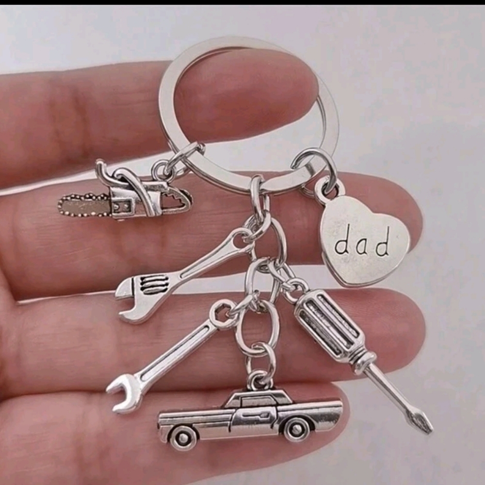 Dad Keychain with Car & Tools Charms